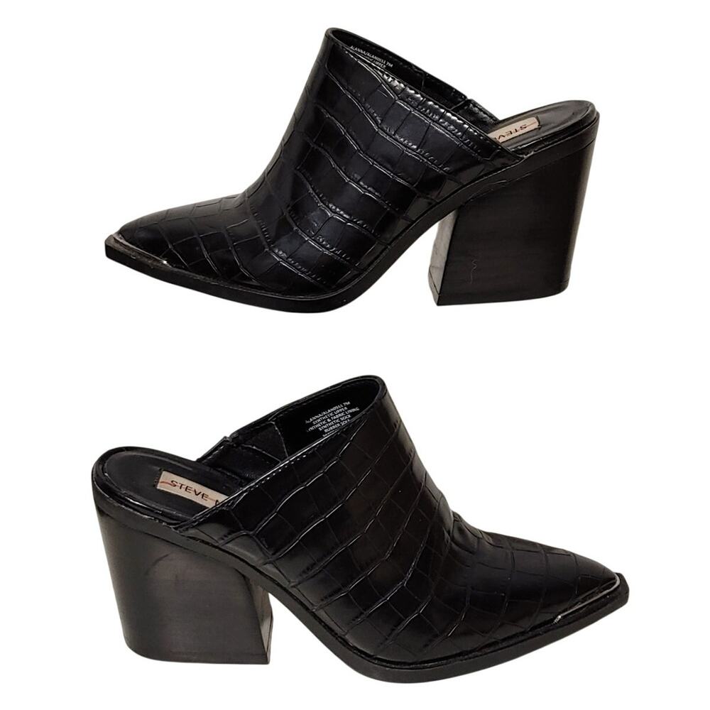 Steve Madden Alanna Croc Embossed Mule Heels Black Womens Size 7M